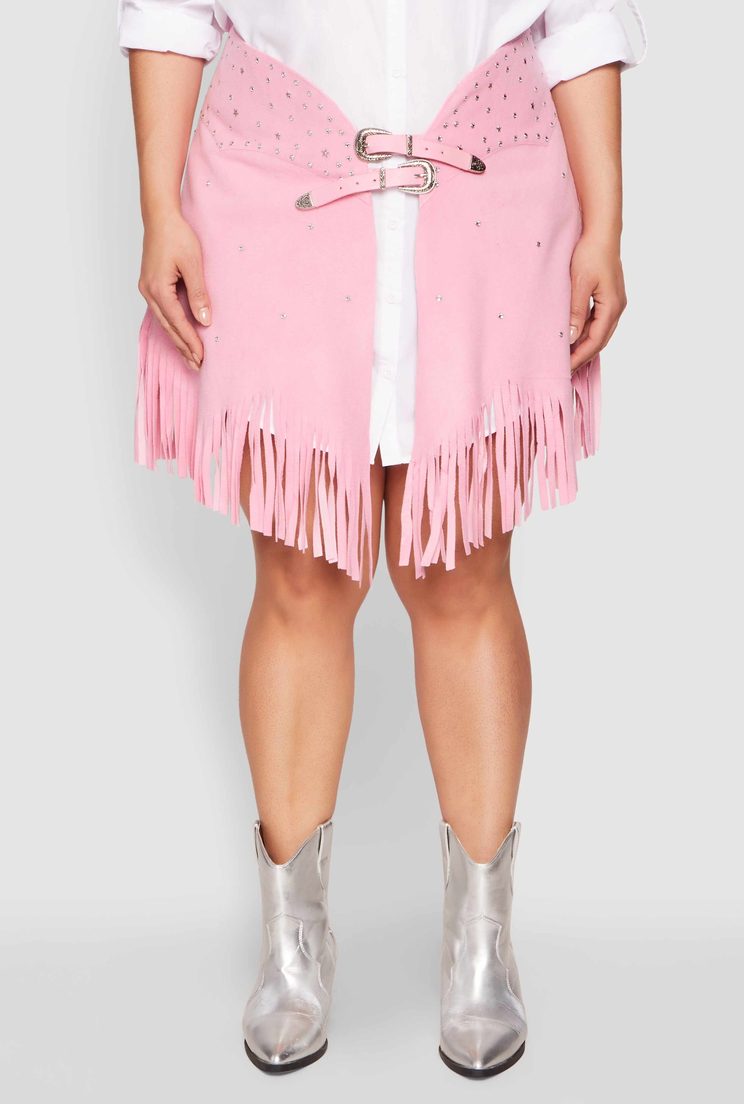 Plus Size Fringe Buckle Front Skirt