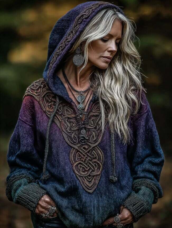 Women's Viking Celtic Knot Art Knitted Warm Hooded Sweater