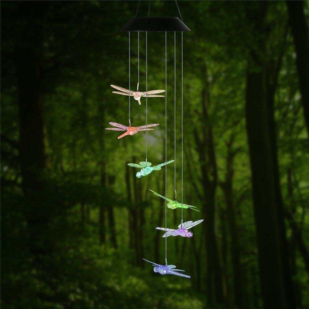 Color Changing Dragonfly Wind Chimes LED Mobile Solar Hanging Light
