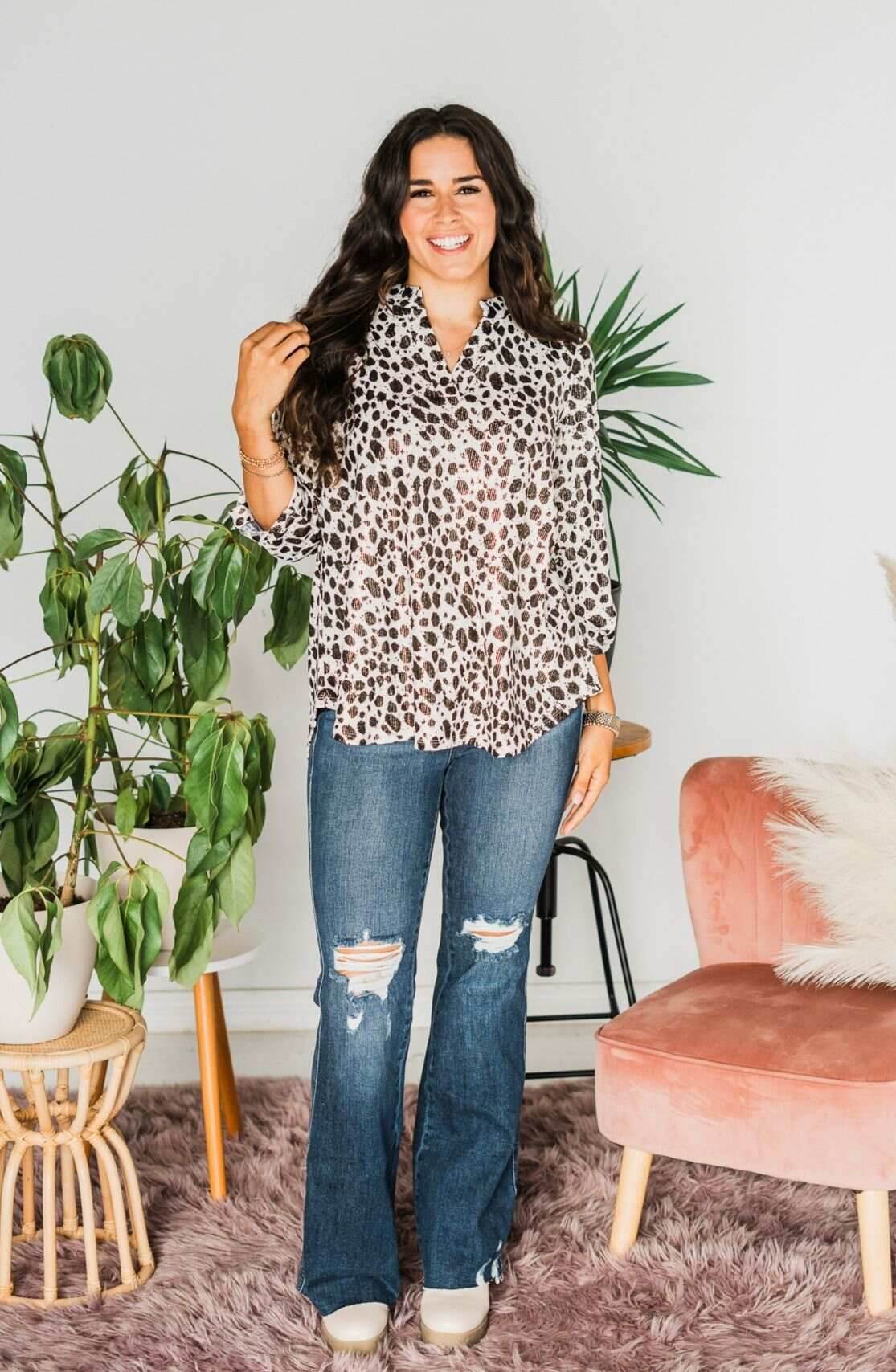 Full Of Flare - Christmas Tummy Control Knee Destroy Raw Hem Flare Jeans- Final Sale