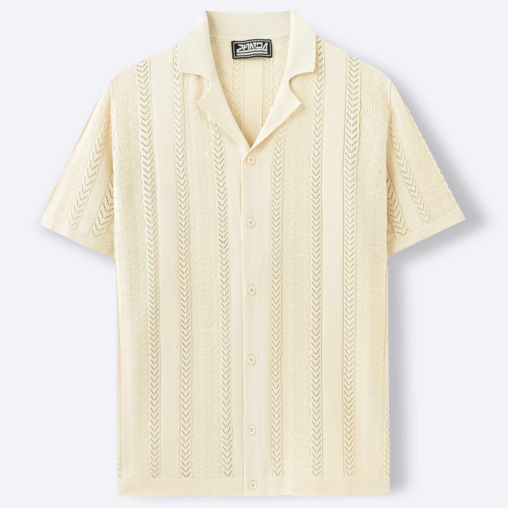 Short Sleeve Men's Fashion Striped Hollow Shirt