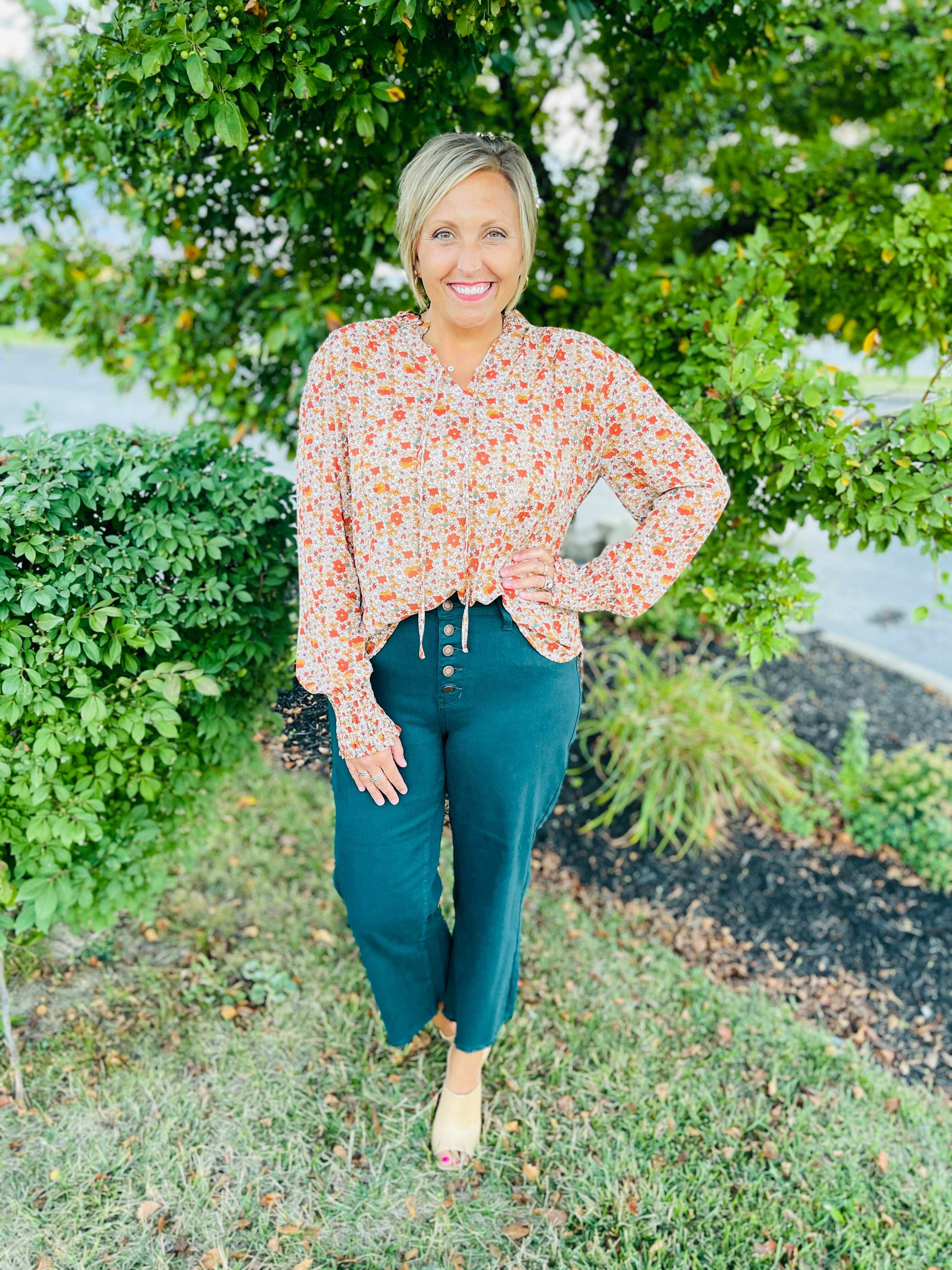 Plus/Reg Bright As A Button Fly Wide Leg Teal Jeans