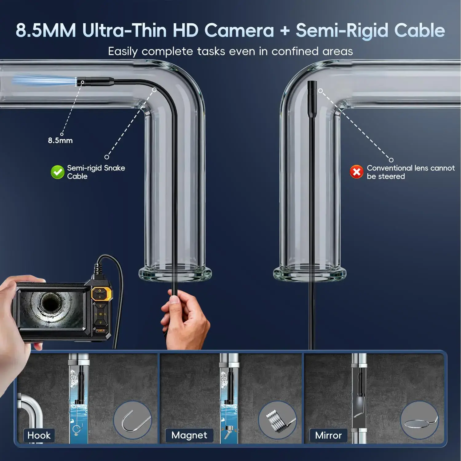 16.5FT Borescope Camera with Light, 4.3