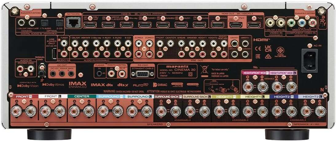Marantz Cinema 30 11.4 Channel 8K Home Theater Receiver with Dolby Atmos & IMAX Enhanced Audio (Silver/Gold)