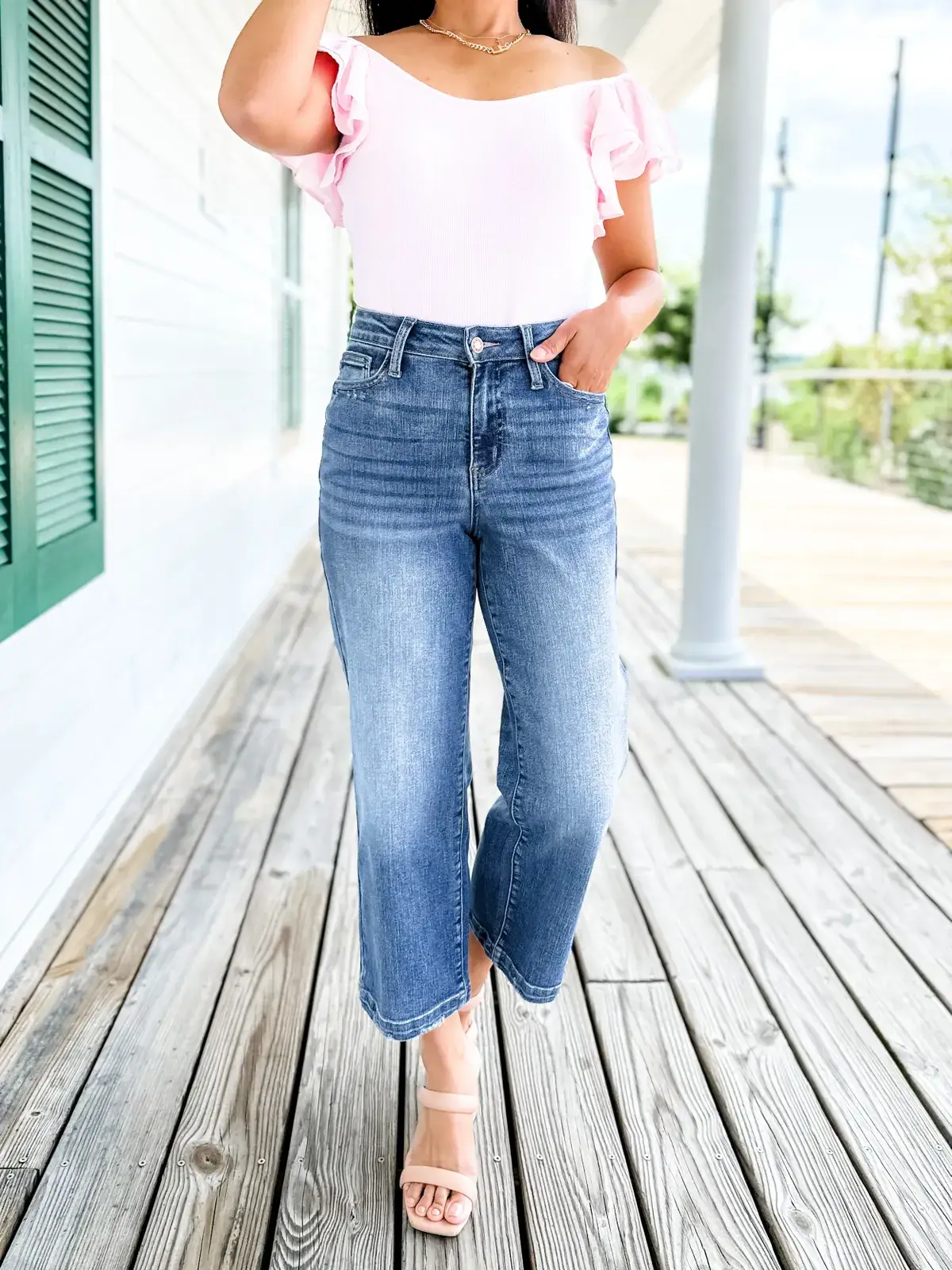 🔥Hot Sales🔥Look at Me Now High Rise Vintage Wash Crop Wide Leg Jeans
