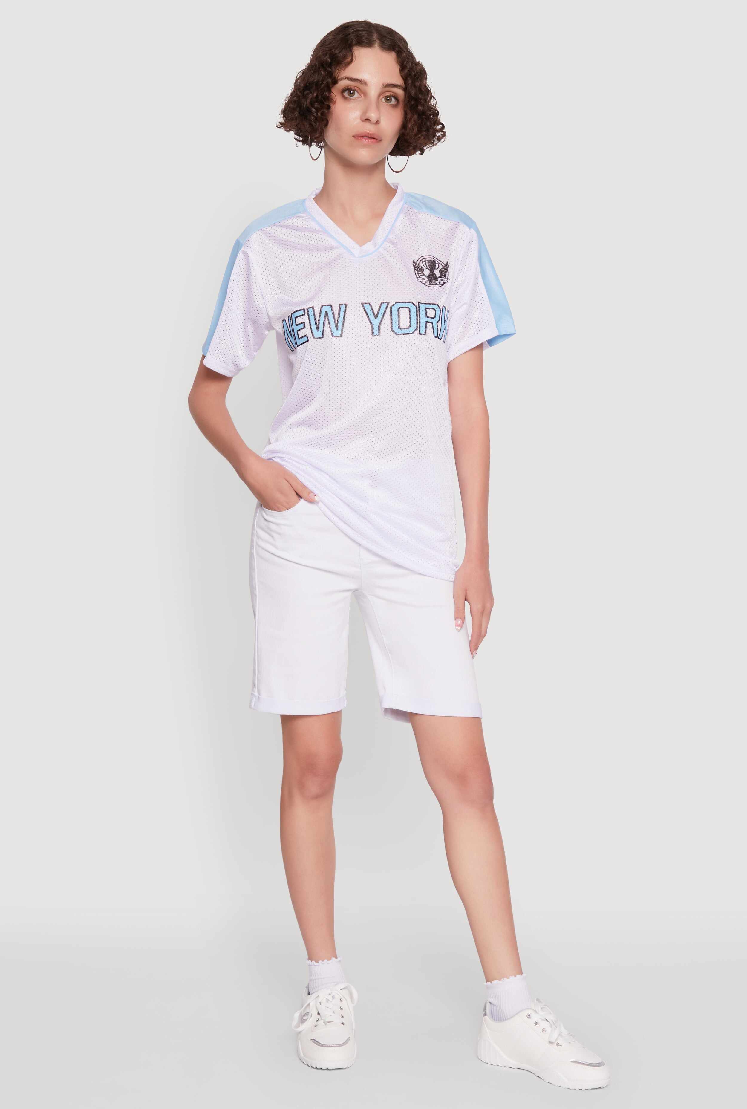 Trendy V-Neck New York Graphic Jersey