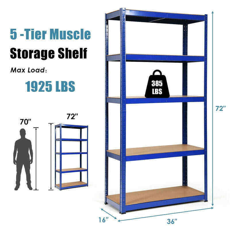 72 Inch 5-Shelf Steel Garage Storage Rack Display Stand with Adjustable Shelves