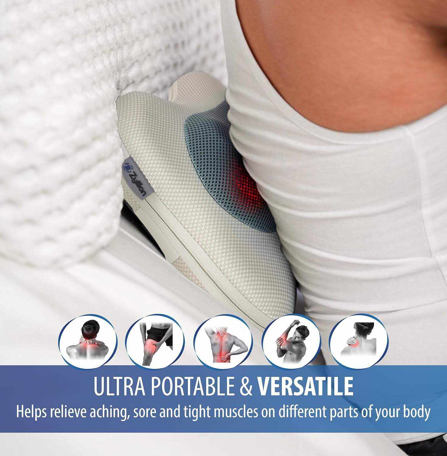 Zyllion Back and Neck Massager with Heat - 3D Deep Tissue Shiatsu Massage Pillow for Chair, Car and Muscle Pain on Whole Body: Shoulders, Calf, Foot, Legs, Arms (NOT Cordless) - Black (ZMA-13-BK)