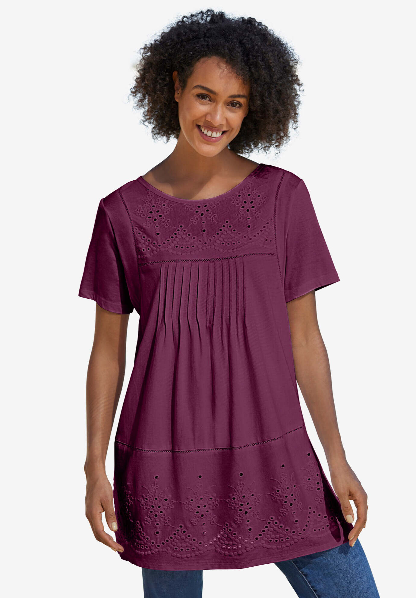 Embroidered Eyelet Pintucked Tunic