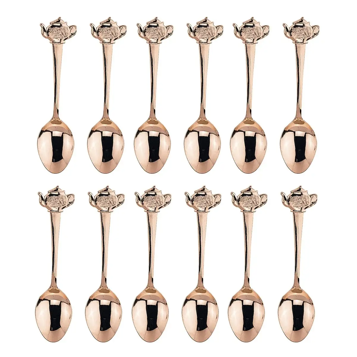 Fino Demi Spoon Set, Teapot Design, Gold Plated Stainless Steel, Set of 12