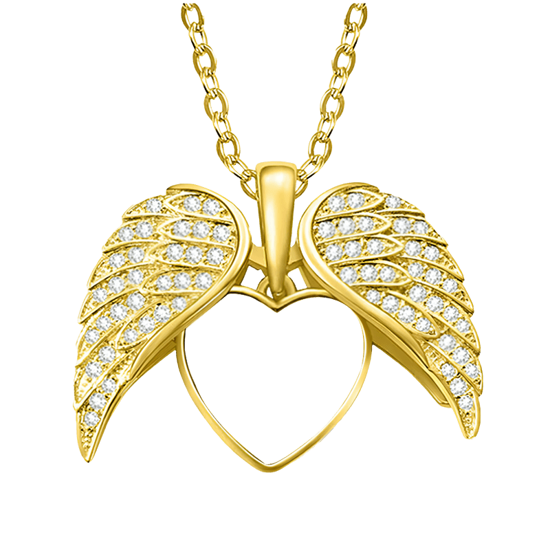 Heart Shape Angel Wing Photo Locket Necklace Anniversary Birthday Gift for Women