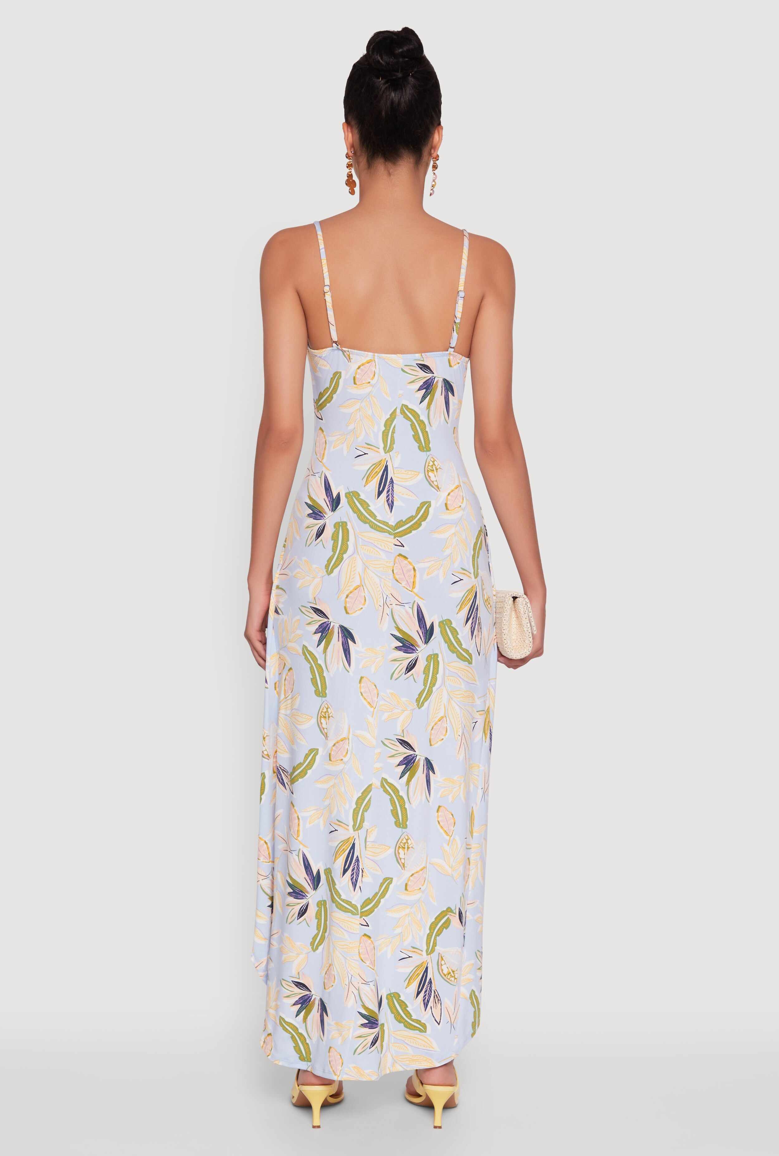 Haute Monde Sleeveless Square Neck Floral High Low Maxi Dress