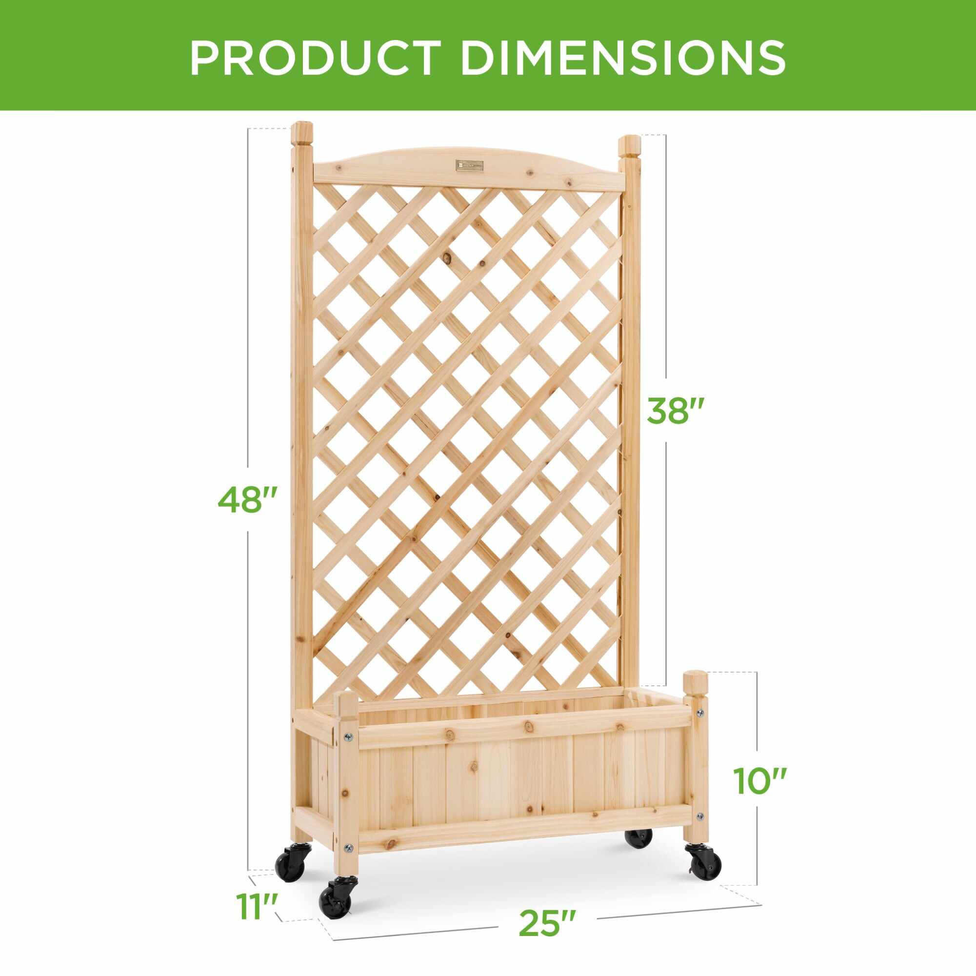 Set of 2 Wood Planter Box & Lattice Trellis w/ Optional Wheels - 48in