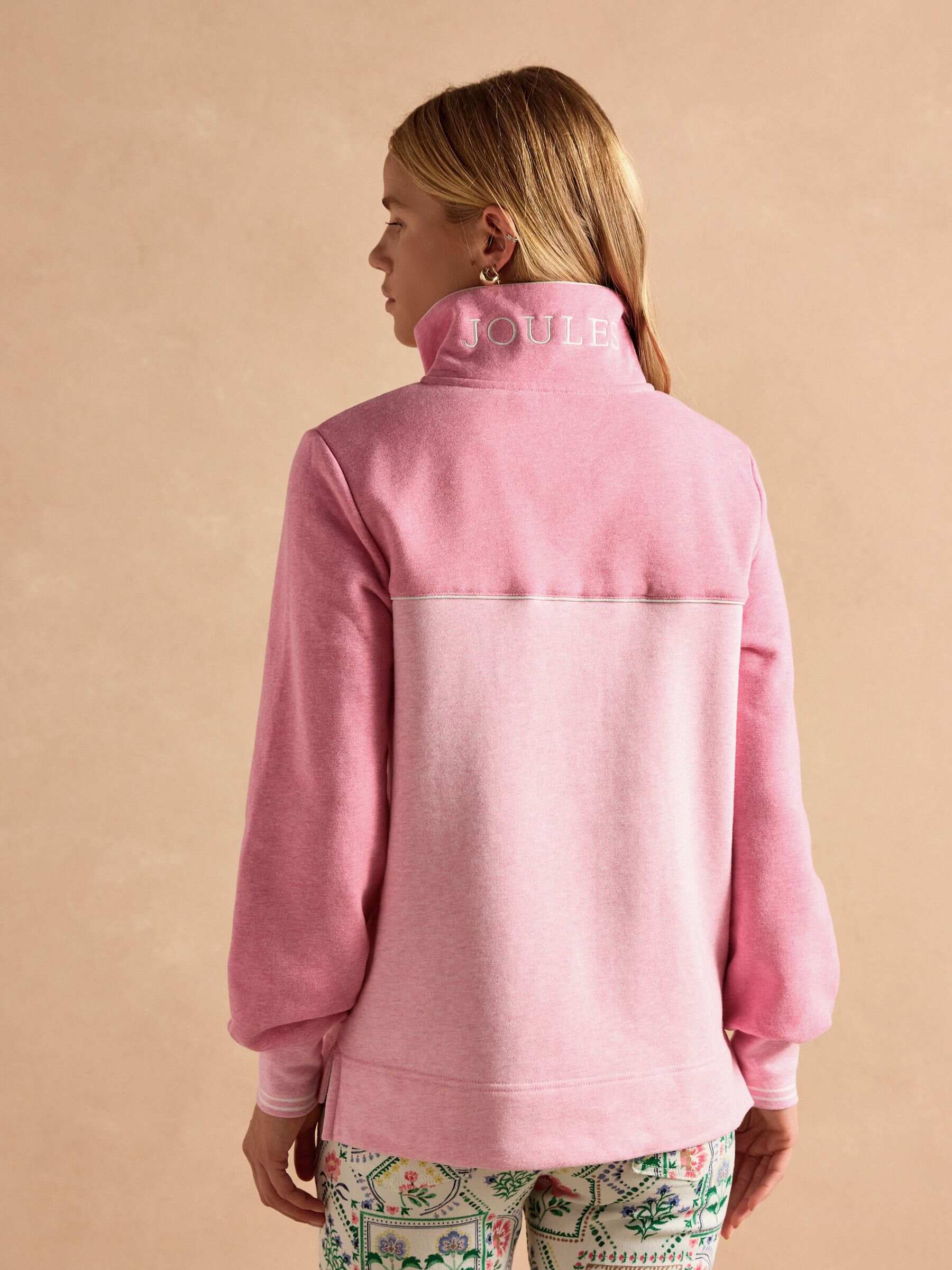 Burnham Pink Cotton Funnel Neck Quarter Zip Sweatshirt