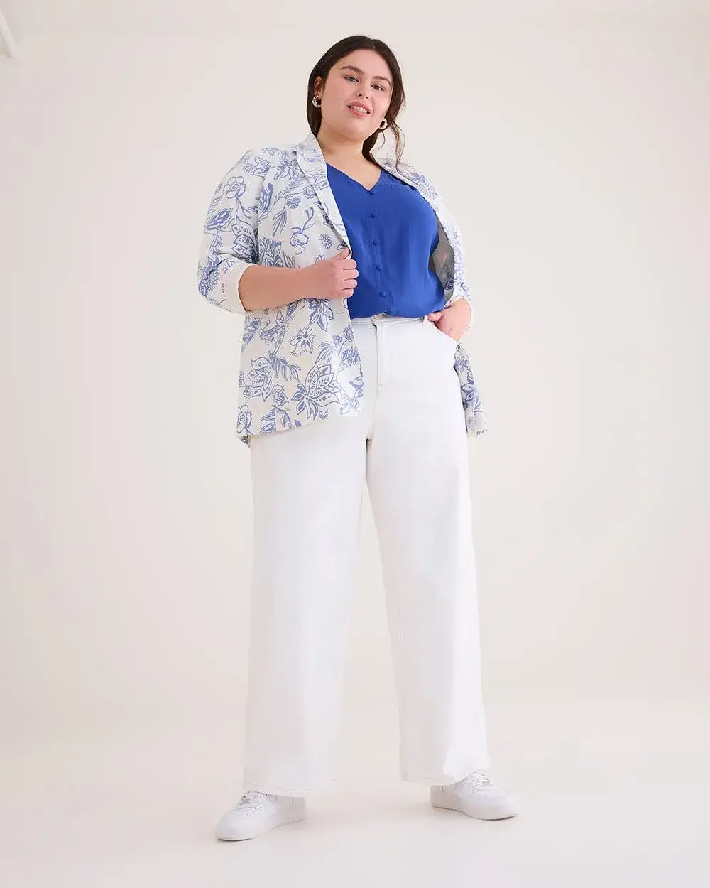 V-Neck Blouse with Short Flutter Sleeve