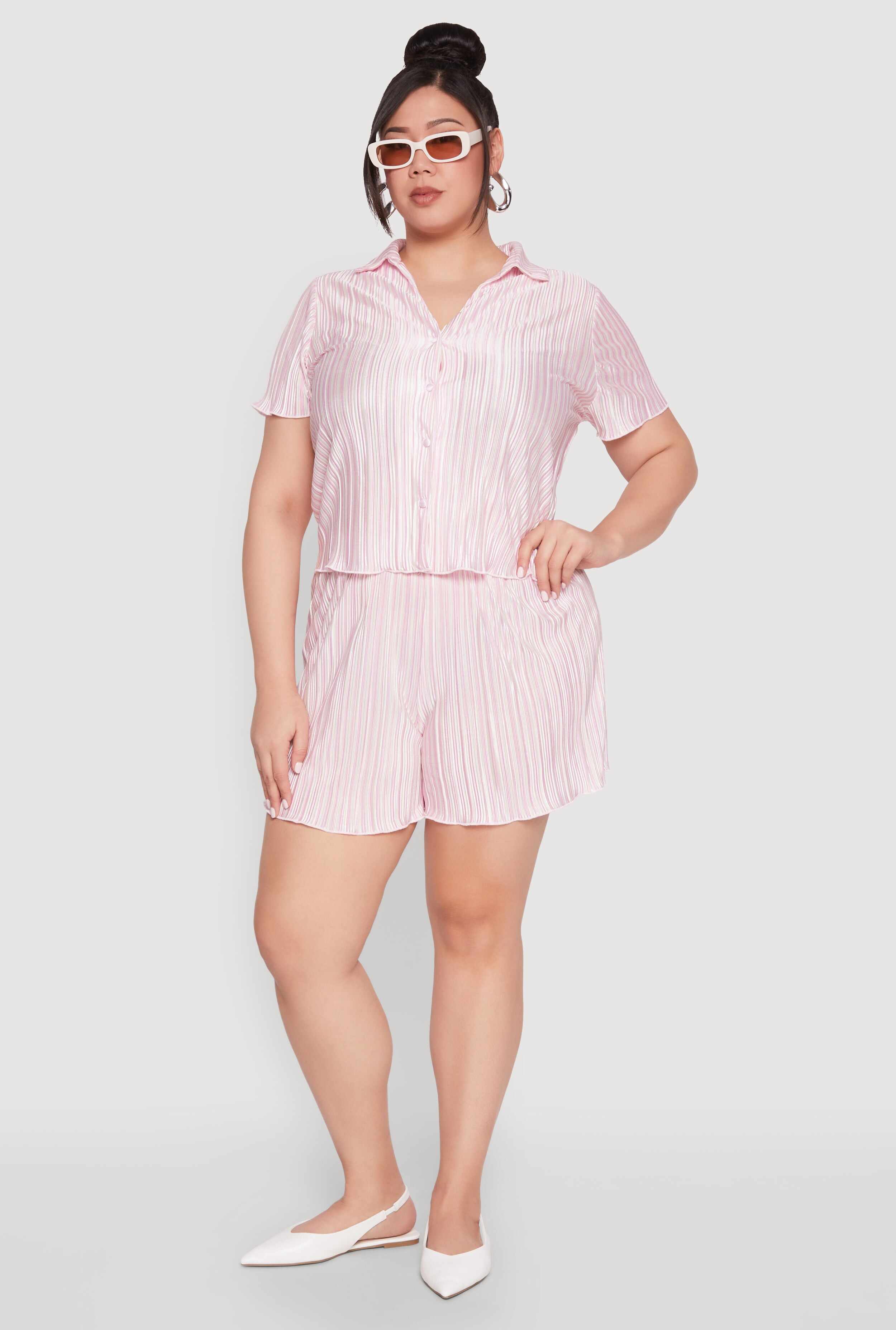 Plus Size Almost Famous Plisse Striped Shorts