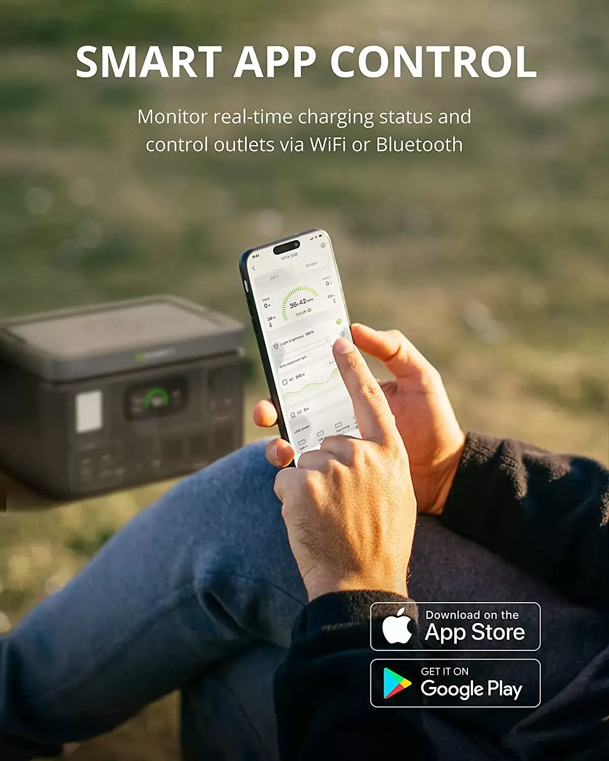 GROWATT Portable Power Station Generators: VITA550 Solar Generator (Solar Panel Optional) with 538Wh LiFePO4 Battery,1 Hour Fast Charging, 600W (1200W Surge) Output for Outdoor Camping/RVs/Home Use
