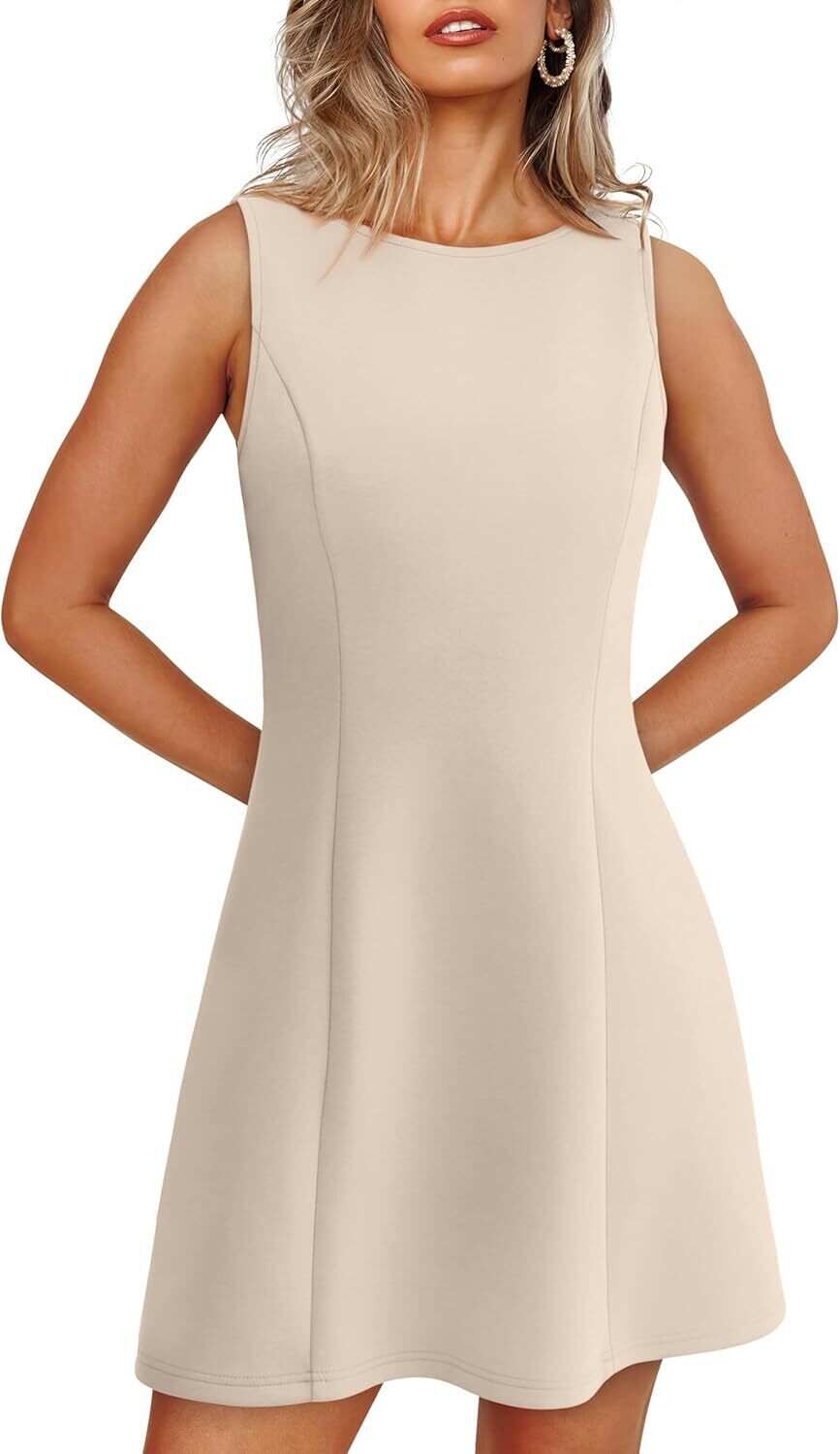 🌸Women's Summer A-Line Sleeveless Boat Neck Mini Dress Club Party Little Short Dresses