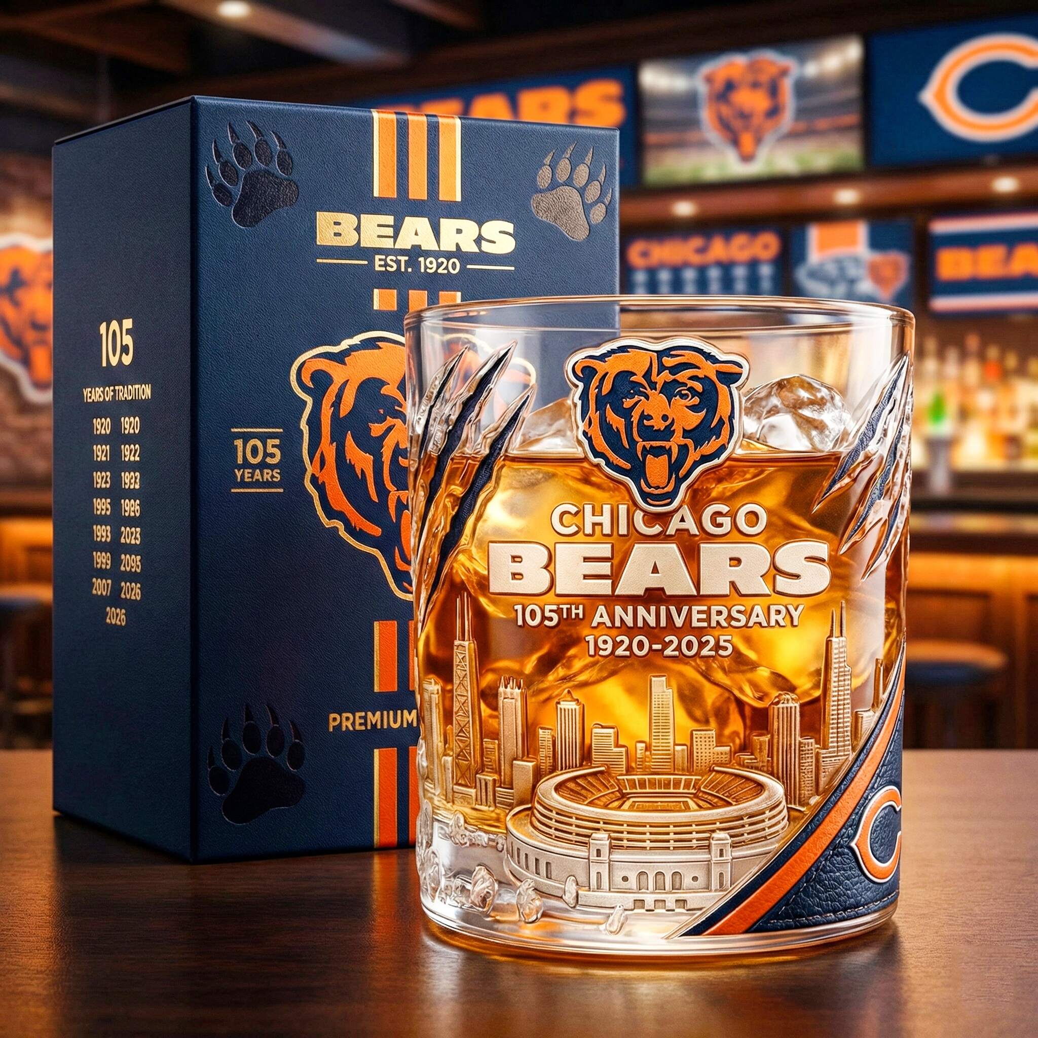 Chicago Bears 105th Anniversary Commemorative Whiskey Glass