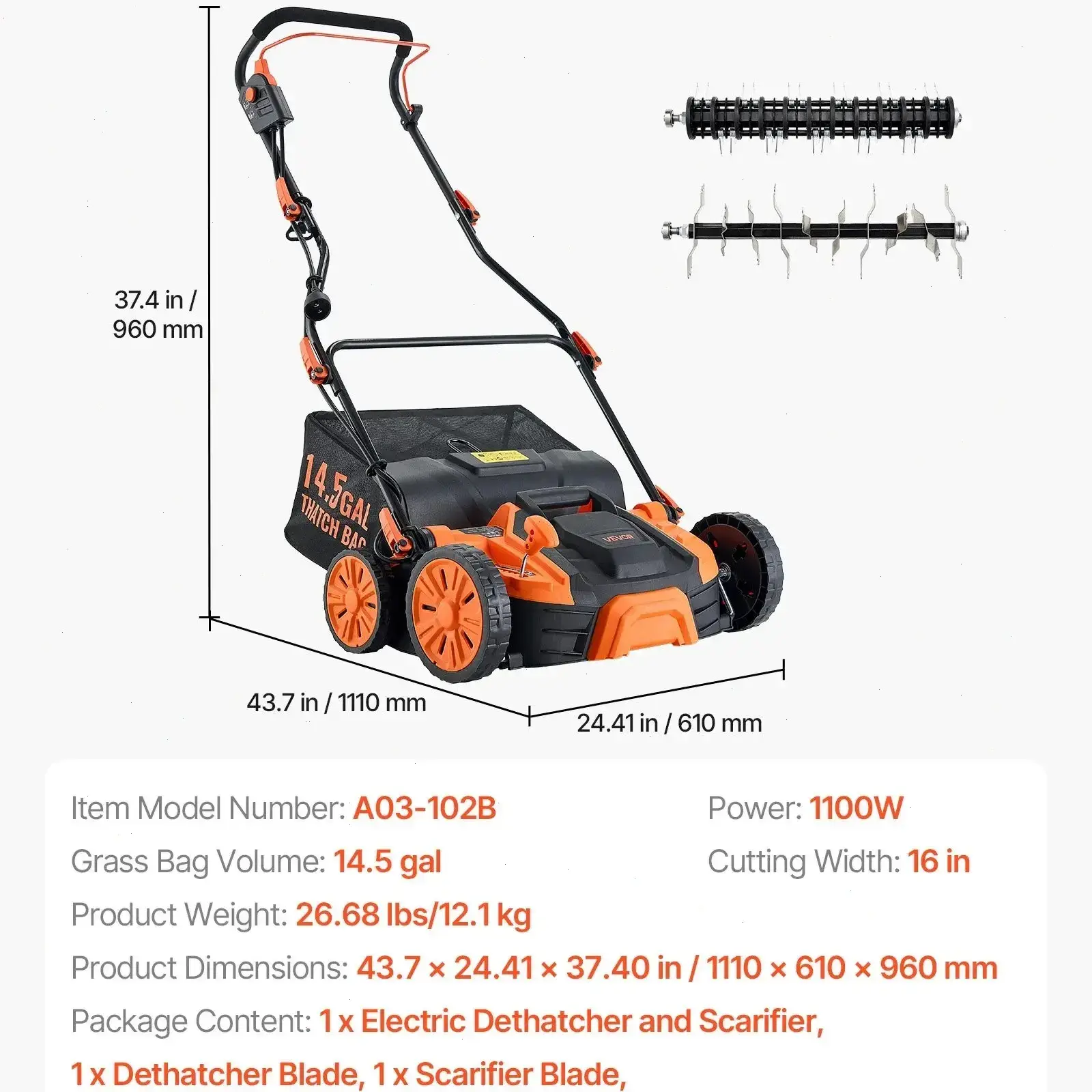2-in-1 Electric Dethatcher and Scarifier Lawn Dethatcher 13-Inch /16inch  13 Amp