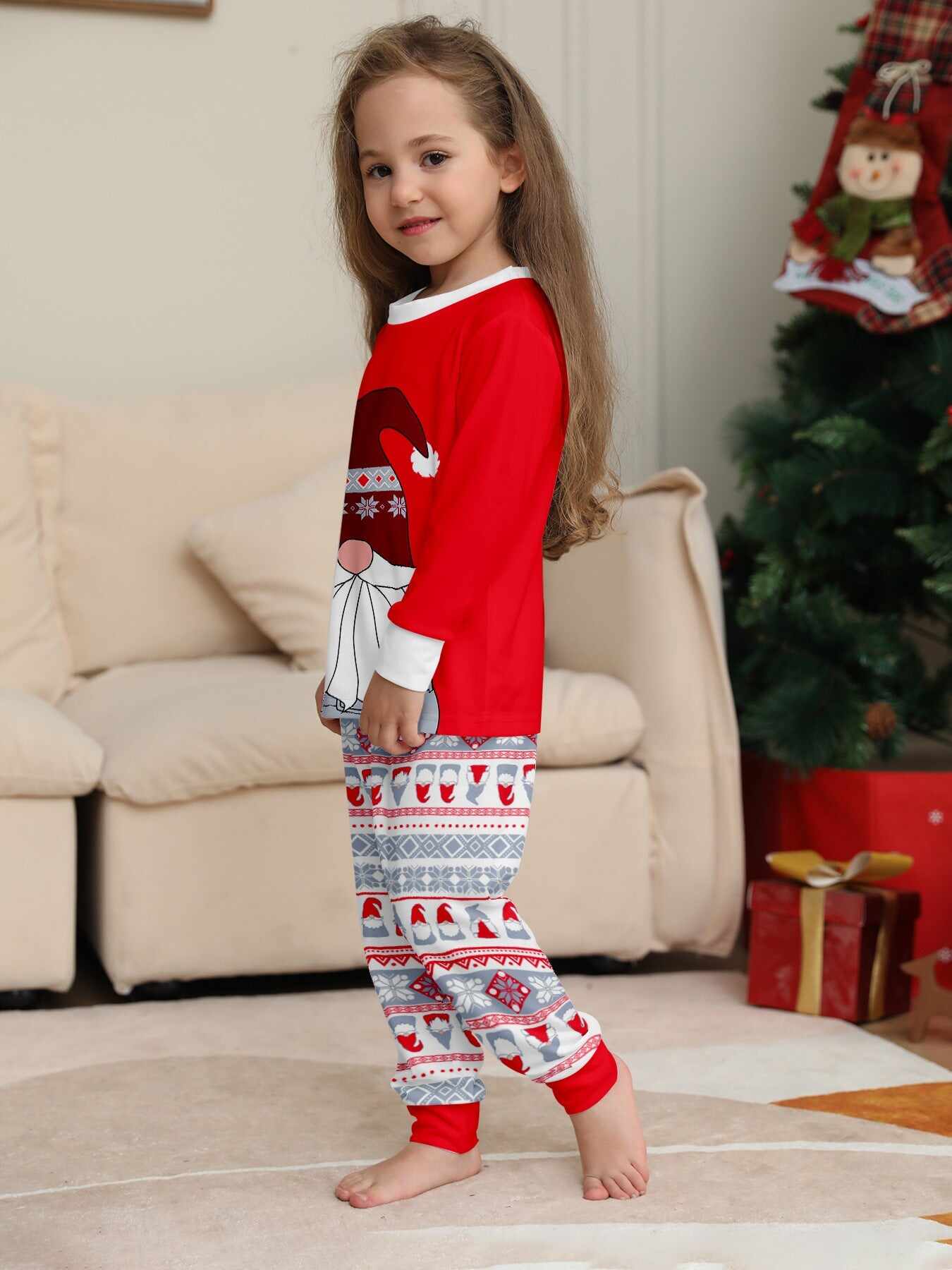 Red Santa Hat Printed Family Matching Christmas Pajamas Sets