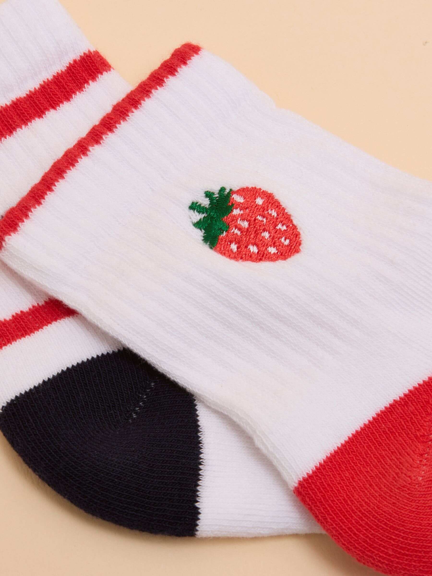 Women's Volley Cream & Red Strawberry Print Pack of Two Tennis Socks