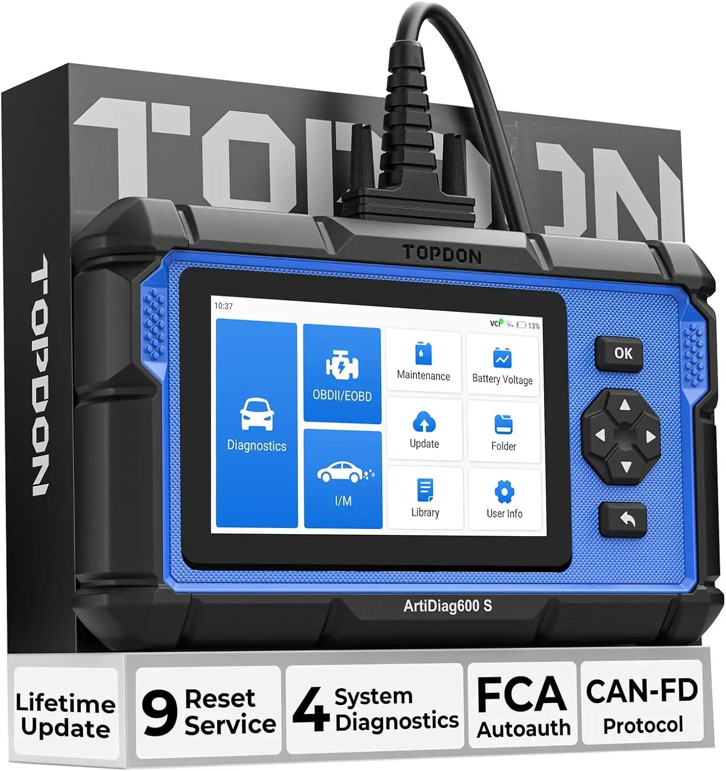 AD600S Car Vehicle OBD2 Scanner, Diagnostic Tool, ABS SRS Transmission Engine Code Reader, 9 Reset Services Scan Tool, Oil/Brake/BMS/SAS/DPF/TPMS/ETS Reset, Injector Coding, Lifetime Free Update