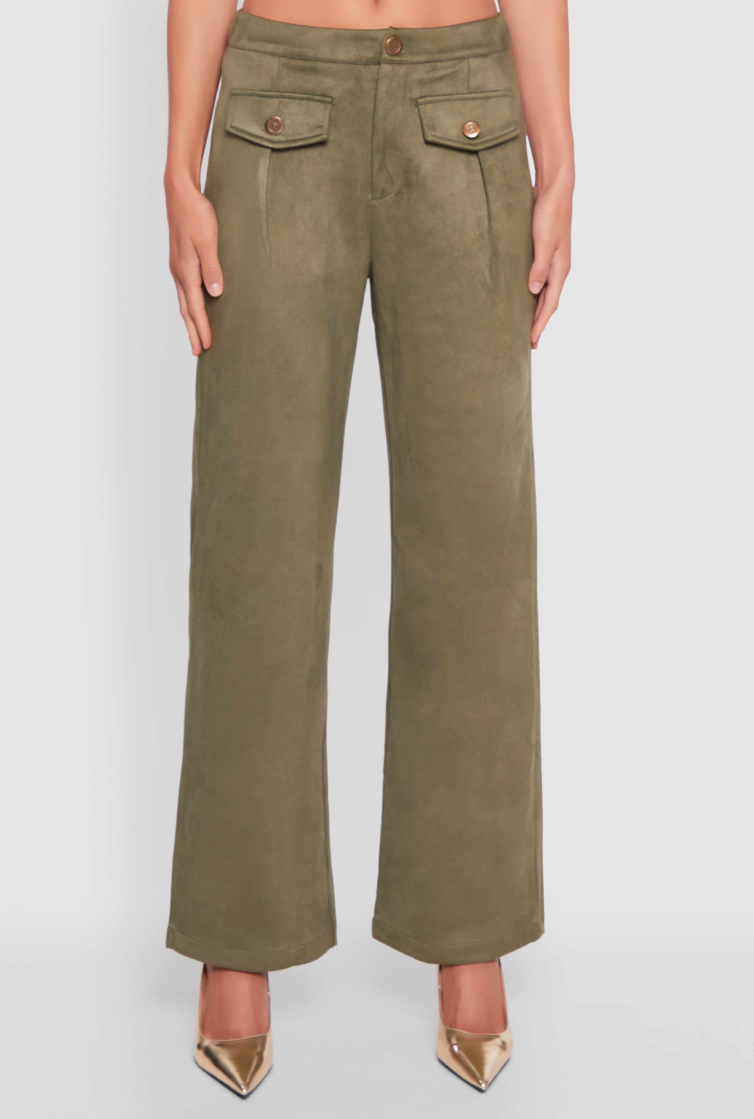 Faux Suede Pocket Detail Pants