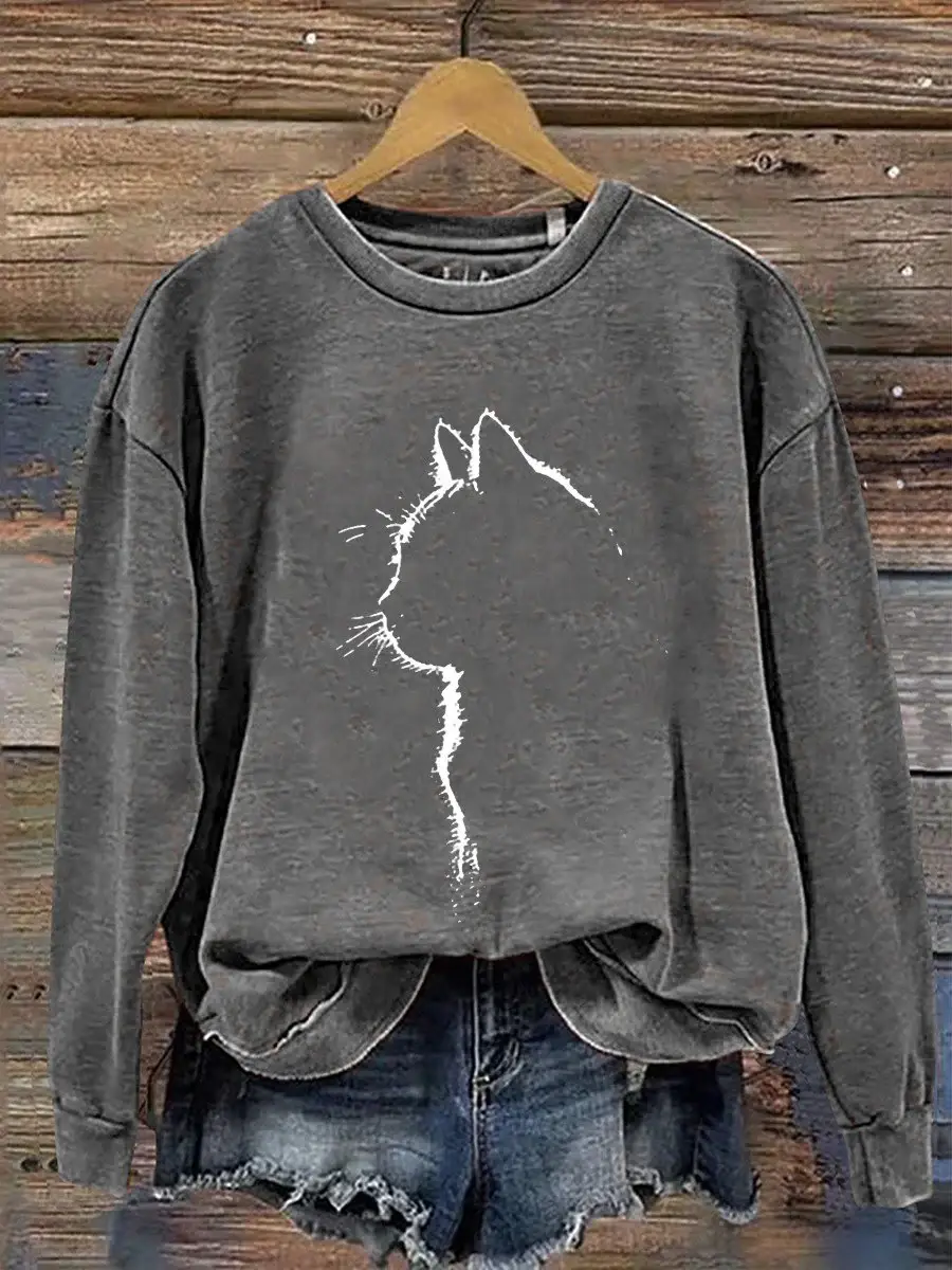 Cat Art Print   Casual  Sweatshirt
