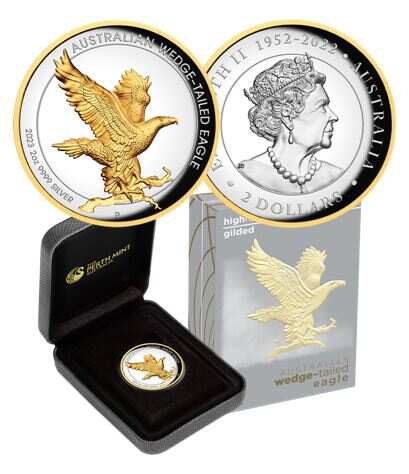 2023 $2 Australian Wedge-tailed Eagle 2oz Silver Proof High Relief Gilded Coin