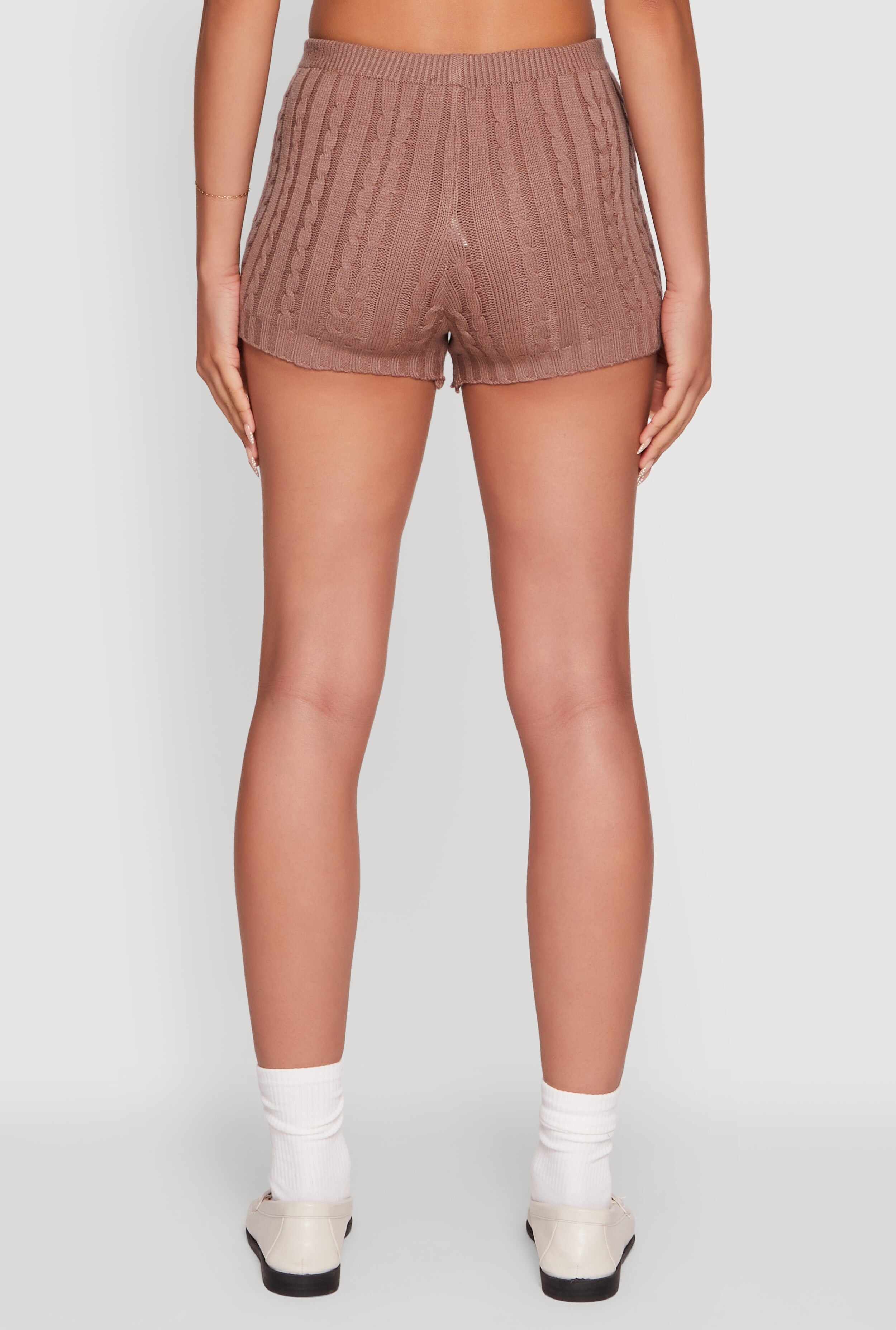 Mid Rise Cable Knit Shorts