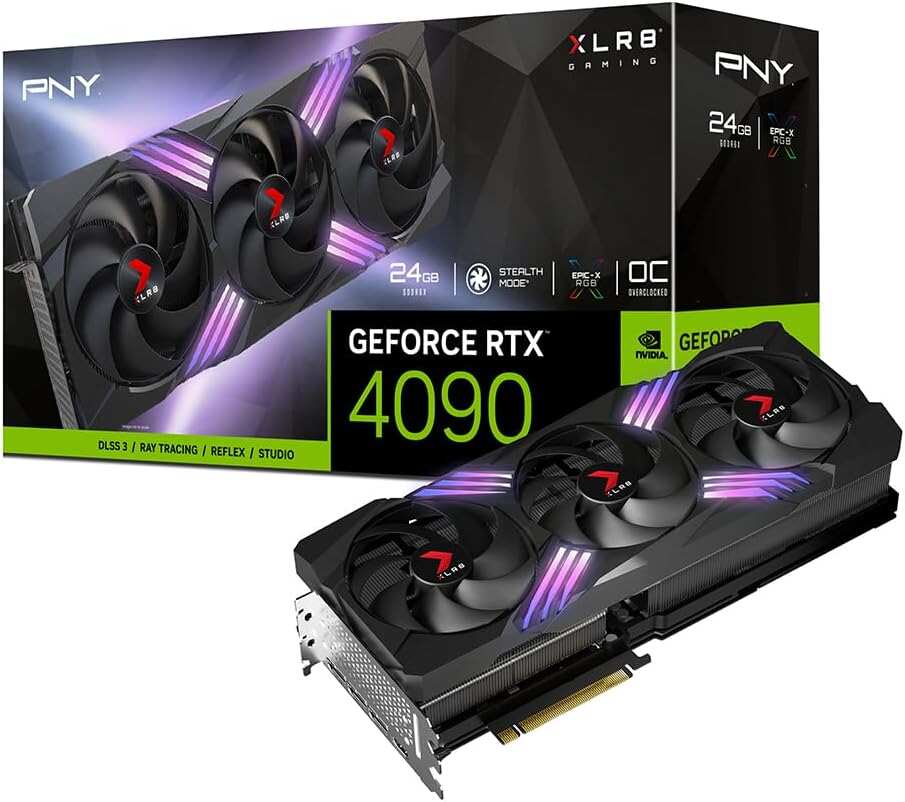 PNY GeForce RTX™ 4090 24GB XLR8 Gaming VERTO™ EPIC-X RGB™ OC Triple Fan Graphics Card DLSS 3 (ARGB, 384-bit, PCIe 4.0, GDDR6X, Supports 4k, Anti-Sag bracket, HDMI/DisplayPort)