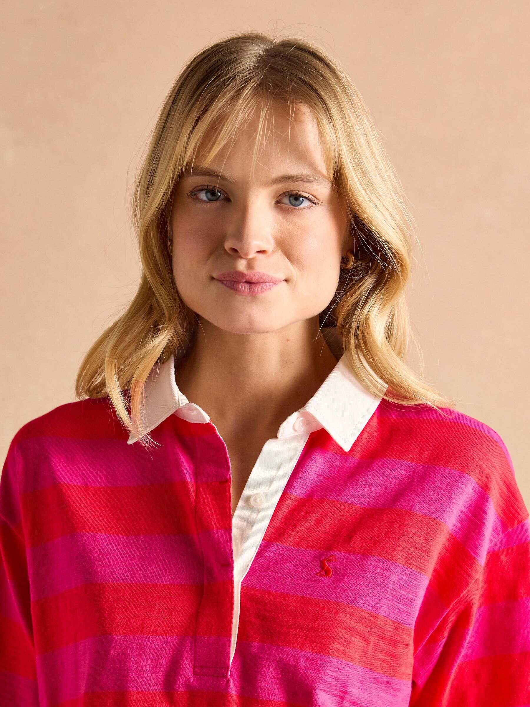 Leighton Pink Stripe Short Sleeve Cotton Slub Rugby Top