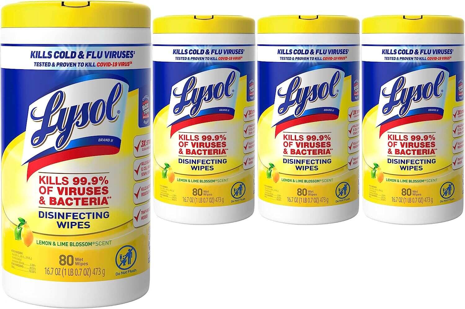 Disinfectant Wipes, Multi-Surface Antibacterial Cleaning Wipes, For Disinfecting and Cleaning, Lemon and Lime Blossom, 80 Count (Pack of 4)