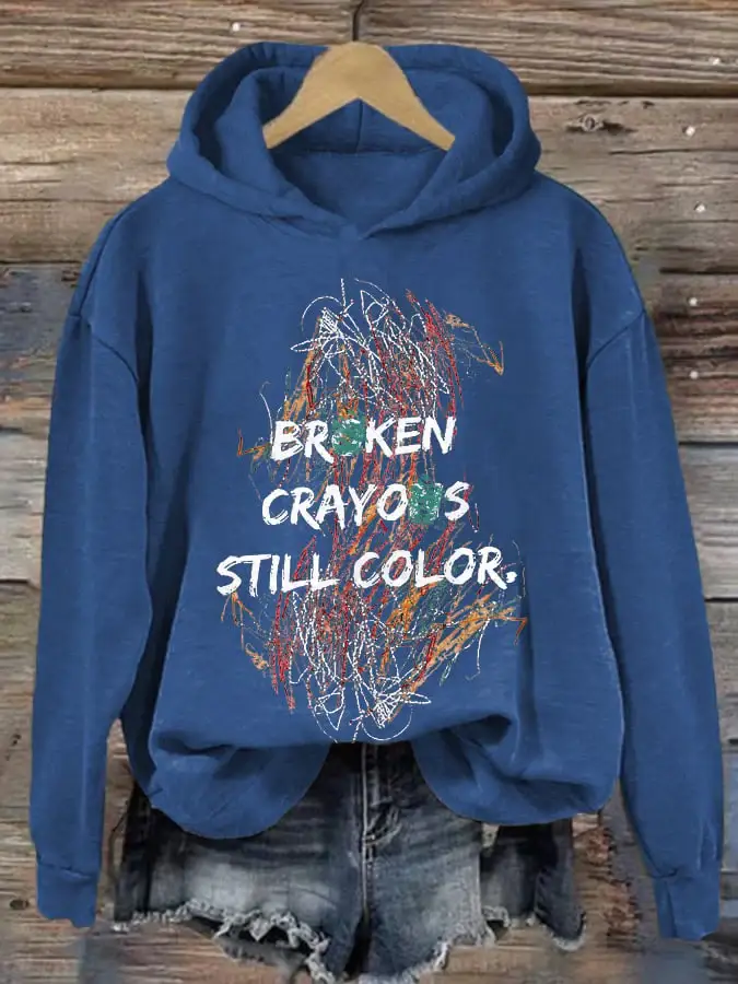 Retro Broken Crayons Still Color Print Hoodie