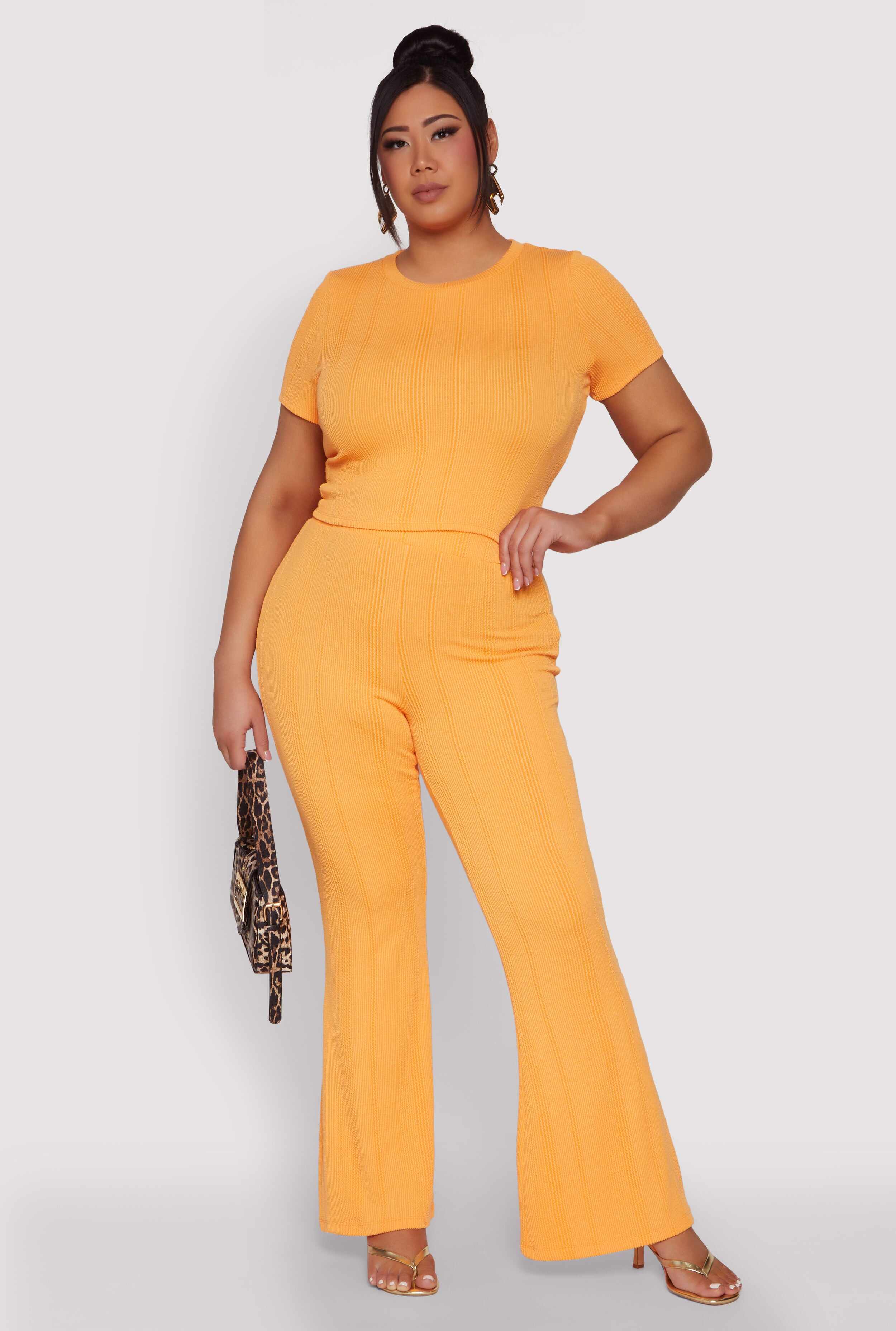 Plus Size Shadow Stripe Flared Pants