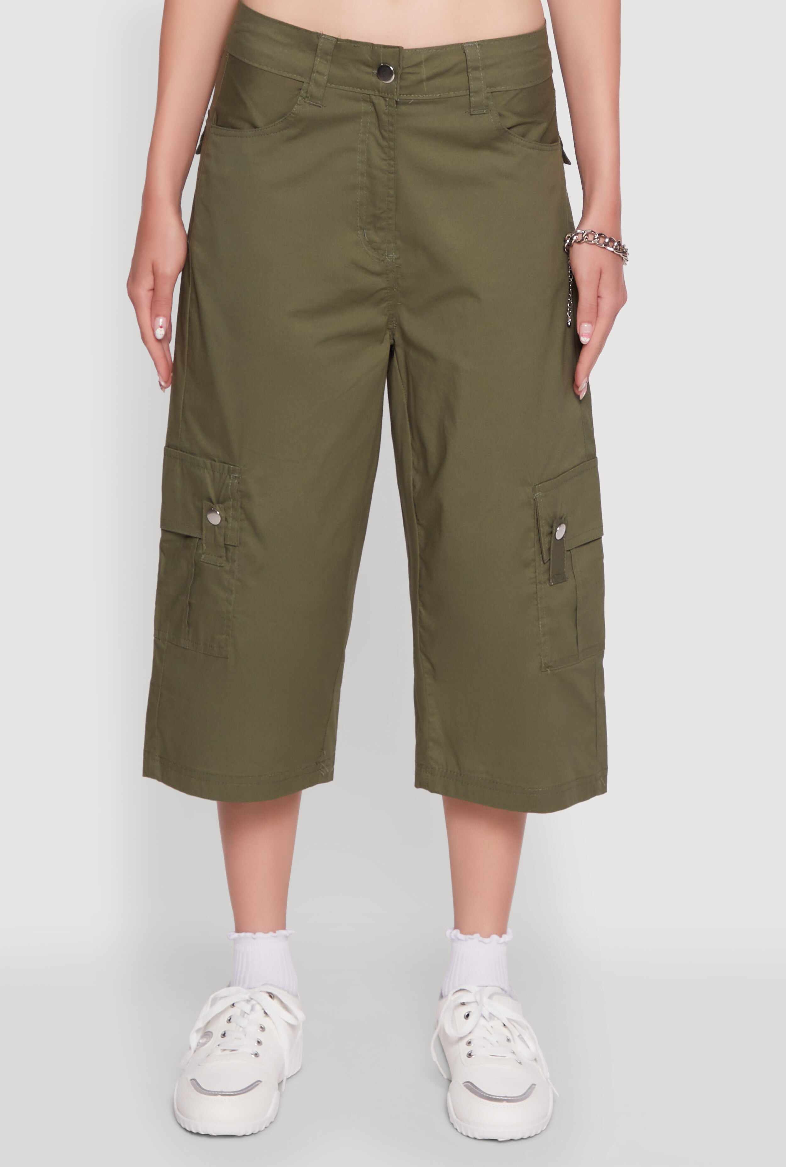 Wide Leg Cargo Pocket Capris Pants