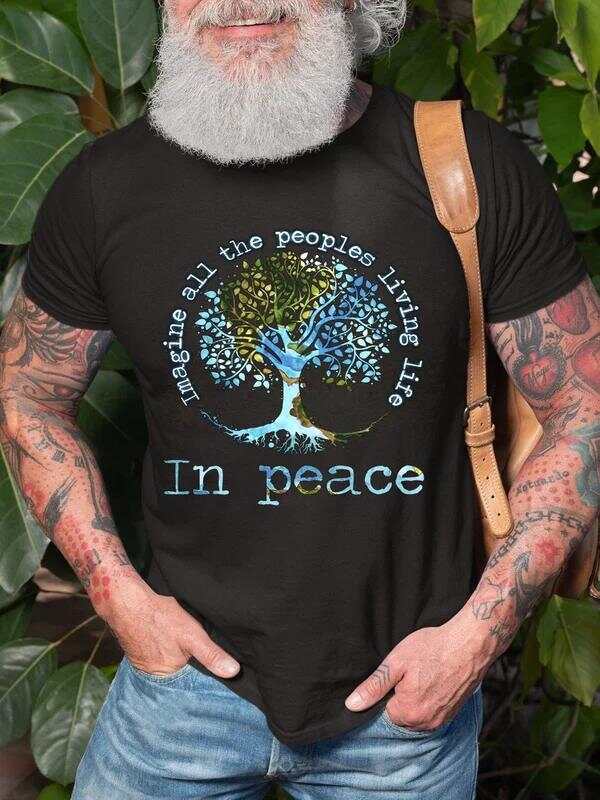 Men's Imagine All The People Living Life Tree Of Life Art Print Casual T-Shirt