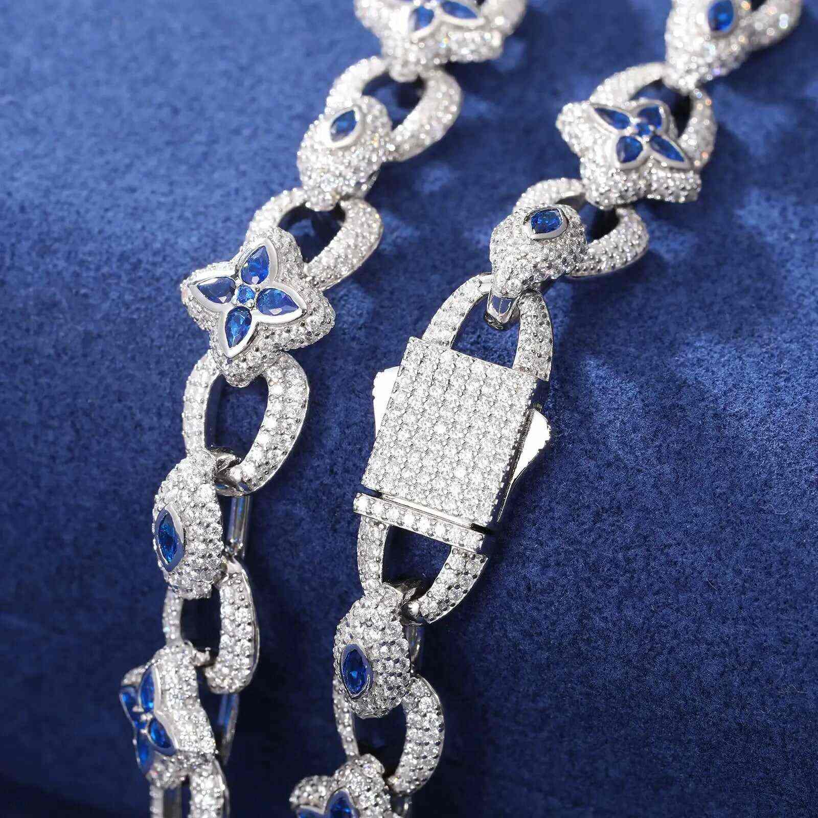 TestTest 10mm S925 Moissanite Evil Eye Four Leaf Clover Link Chain