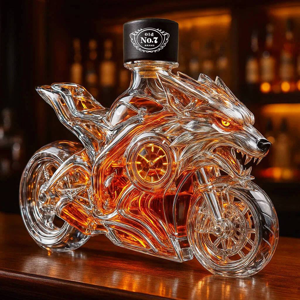 Arctic Wolf Motorcycle Whiskey Bottle
