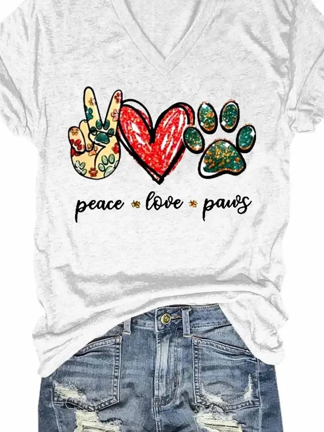 Women's Animal Dog Peace Love & Paws Graphic T-Shirt