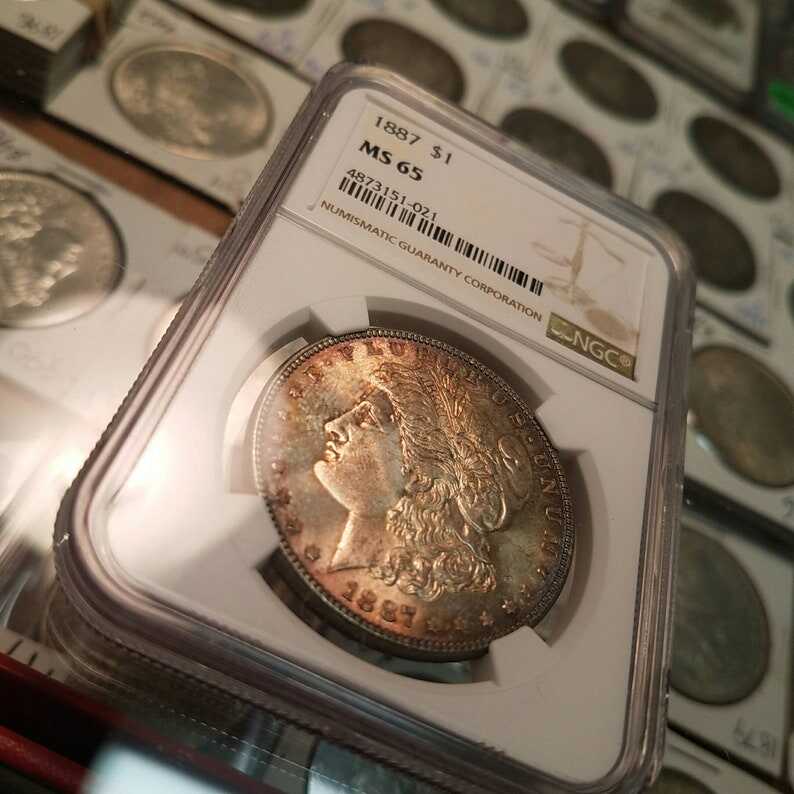 1887 Morgan Silver Dollar NGC MS 65 Rainbow Toned. Lot#225