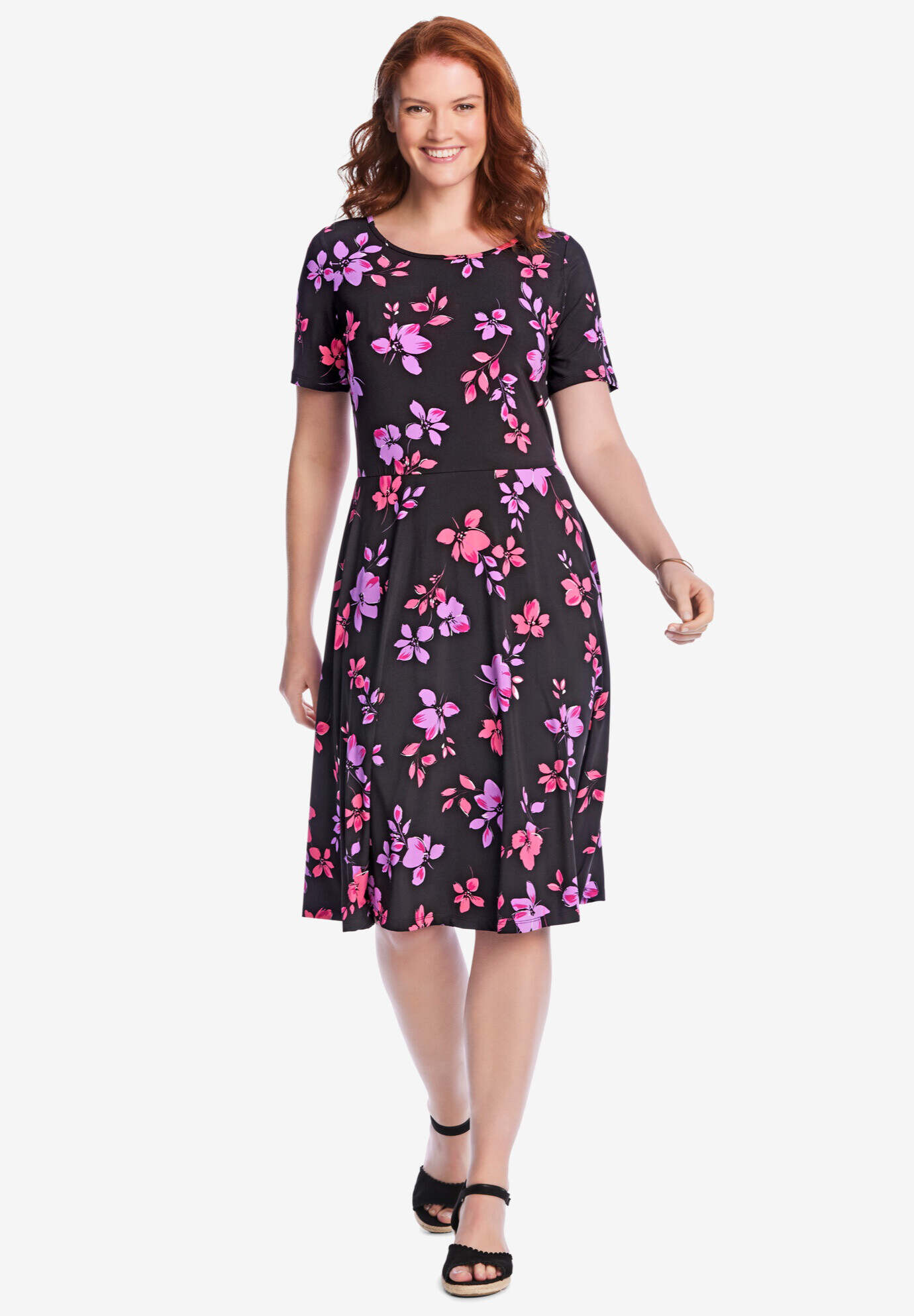 Short Sleeve Fit & Flare Dress