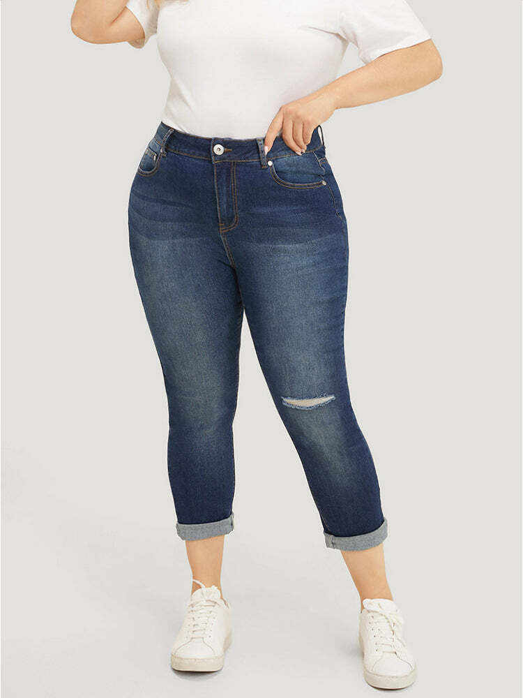 Very Stretchy High Rise Dark Wash Cut Out Jeans