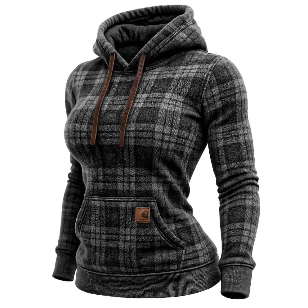 Carhartt Women's Vintage Western Cowgirl Plaid Print Pocket Hoodie-Light Gray
