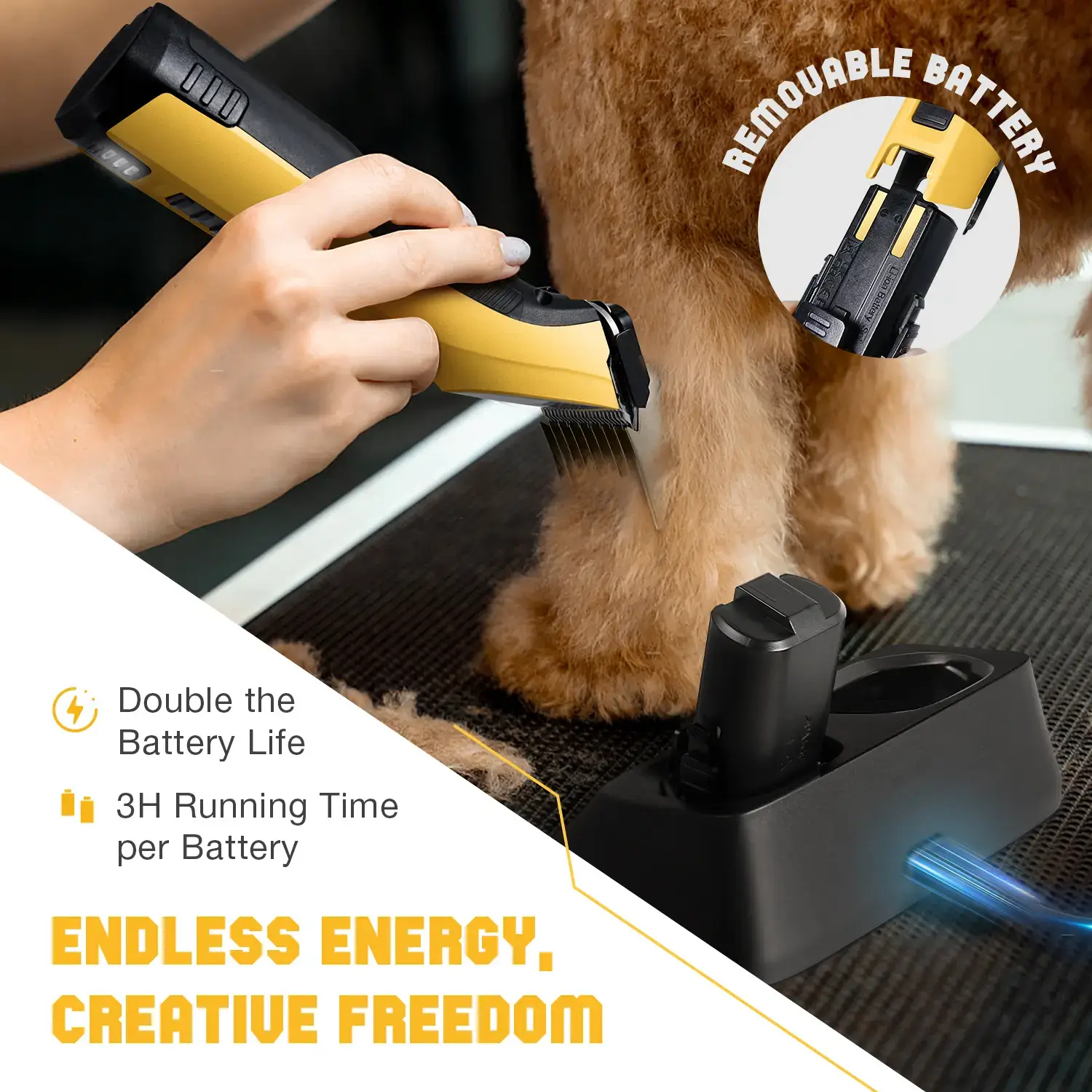Professional Dog Clippers for Grooming with Charging Replacement, Low Noise Pet Grooming Kit for Thick Curly Matted Heavy Coats Cordless Hair Trimmer with 8 Metal Guide Combs for Animal Horse