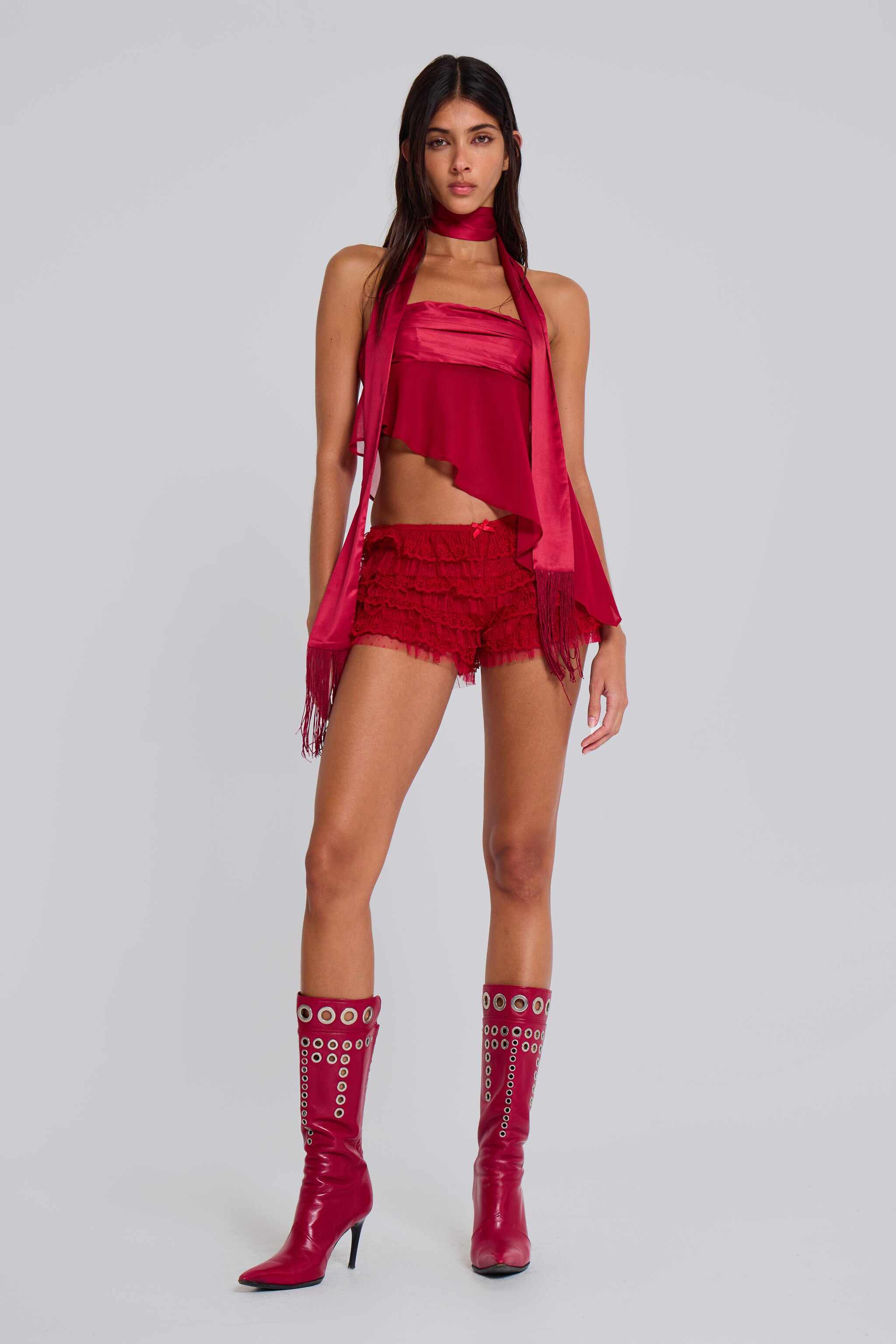 Scarlet Red Rhea Lace Bloomer Shorts