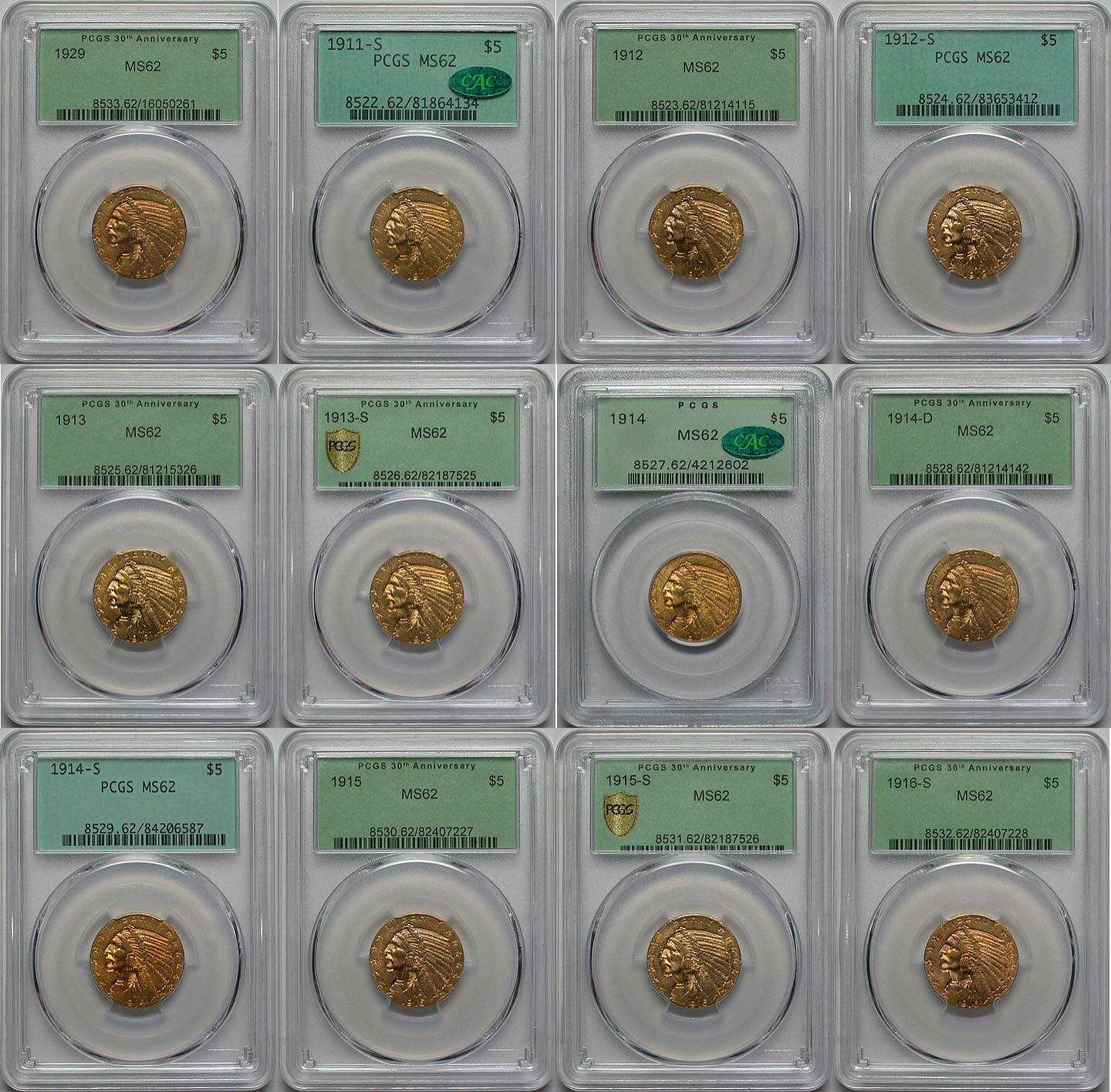(Only 2 sets left)1908-1929 Indian Head $2.5 Gold Coin Fine Uncirculated Limited Edition