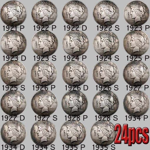 The Complete Collection of 1921~1935 Peace Silver Dollar 24 Coin Set