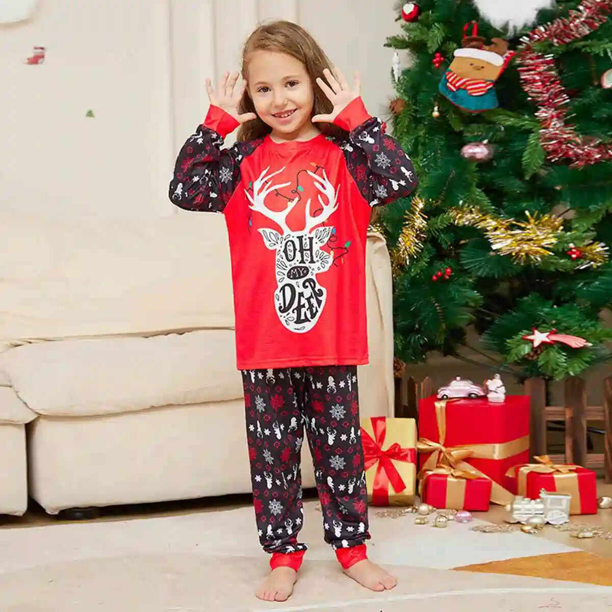 Printed Christmas Matching Family Pajamas Pjs Set #24325